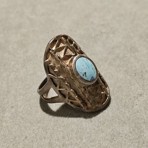 Old Pawn Turquoise c.1950s Navajo Sterling Silver Ring Size 5.5, 6.8 grams - Picture 12 of 13